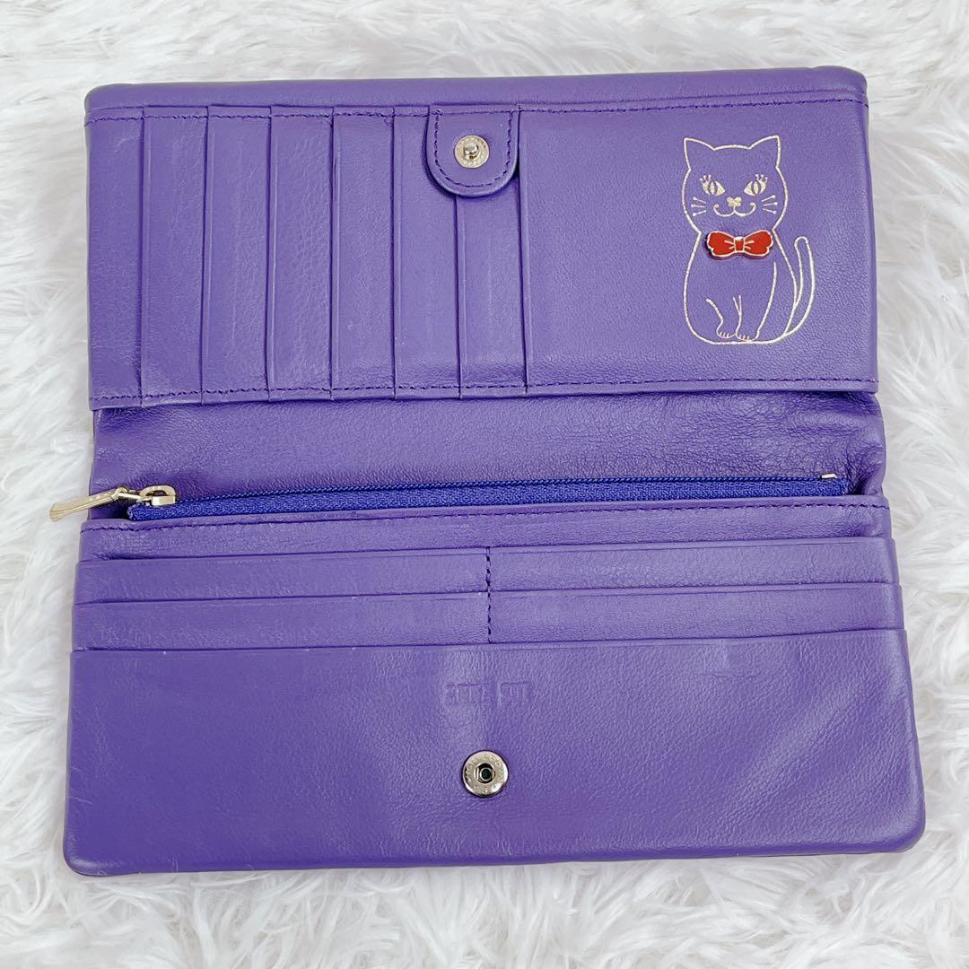 極美品 ANNA SUI 猫 ネズミ 星 本革 レザー がま口 二つ折り財布