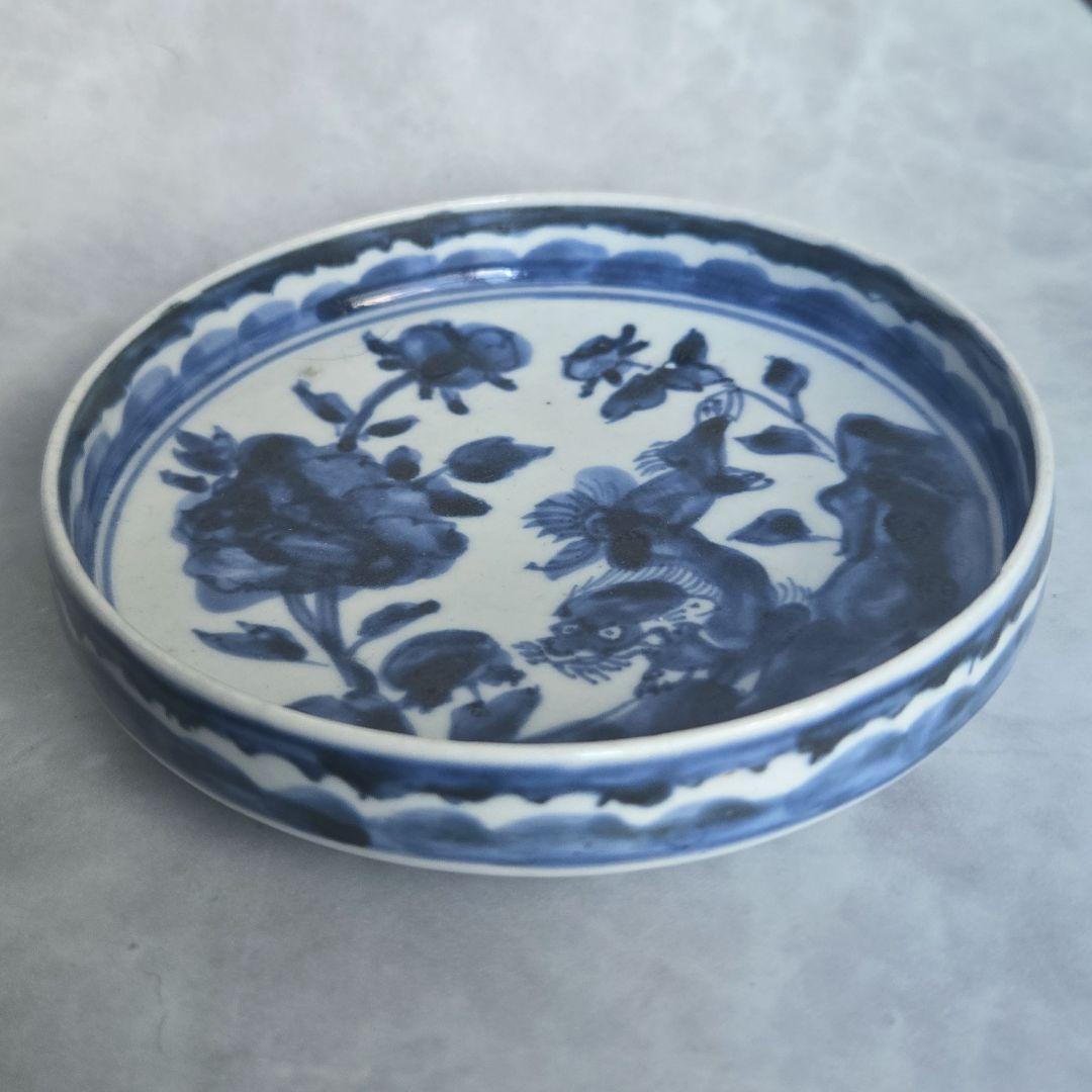 無傷　完品　古伊万里　染付　小皿　江戸時代　骨董　金継ぎ　アンティーク　獅子　龍