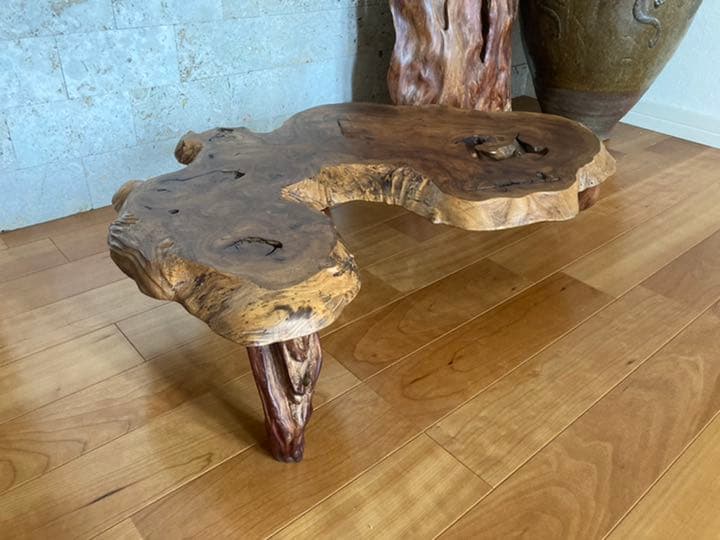 銘木自然木花台作家物／一枚板 テーブル