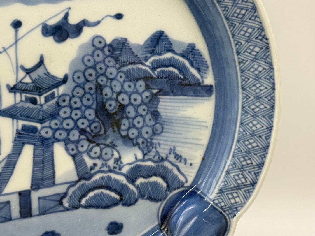 江戸時代　古伊万里　染付山水紋7寸皿　アンティーク　送料込み260115