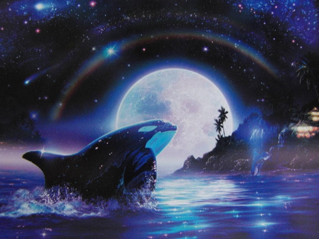 クリスチャン・ラッセン、【オルカムーン3】、希少な額装用画集より、状態良好