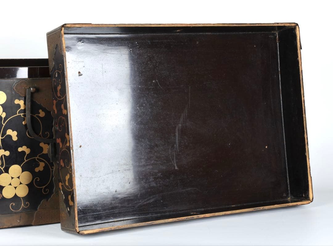 【江戸期】星梅鉢家紋 総面蒔絵 大名挟箱 金具付 時代箪笥 雛道具 古美術 骨董