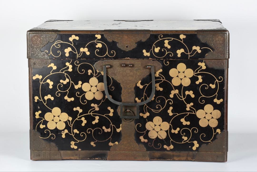 【江戸期】星梅鉢家紋 総面蒔絵 大名挟箱 金具付 時代箪笥 雛道具 古美術 骨董