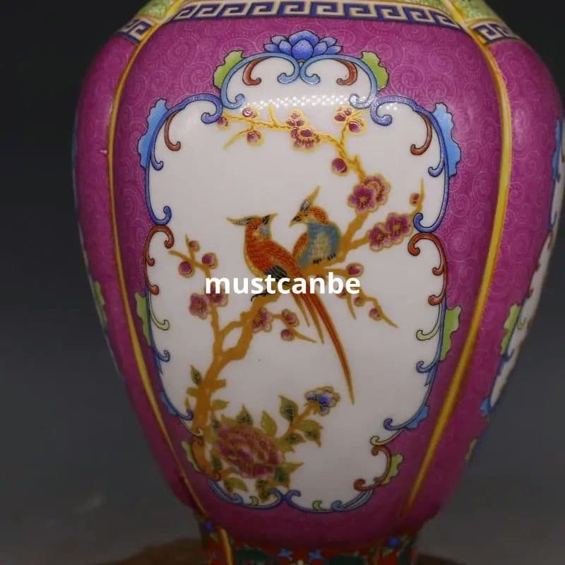 清雍正琺瑯彩花鳥如意花瓶 景徳鎮 陶磁器 装飾品 現代工芸品 美術品 置物