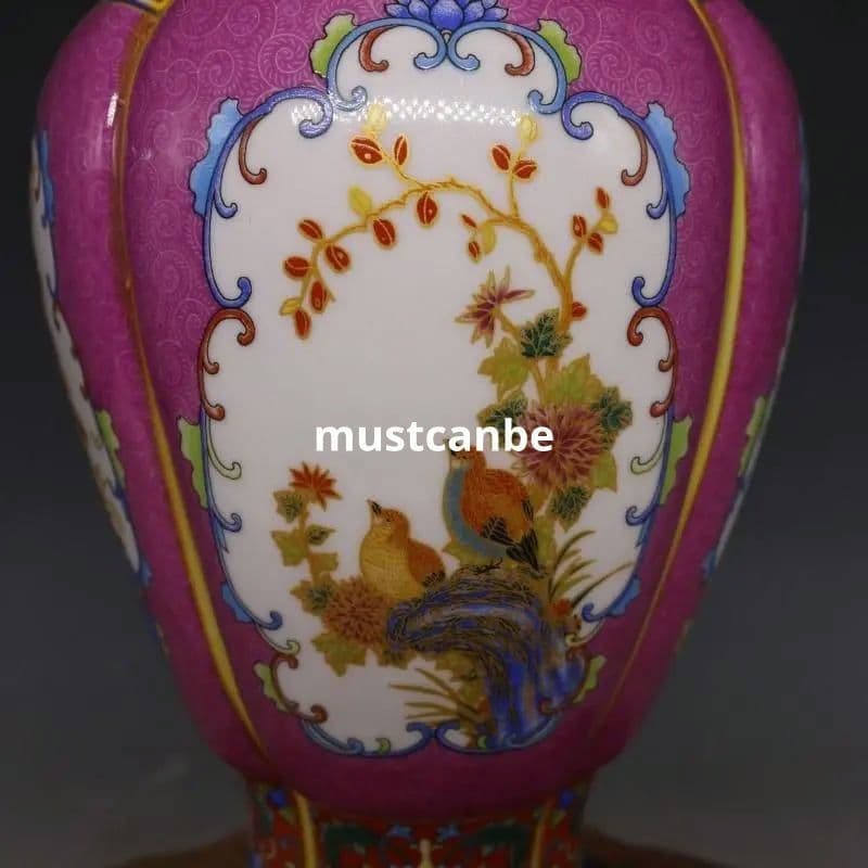 清雍正琺瑯彩花鳥如意花瓶 景徳鎮 陶磁器 装飾品 現代工芸品 美術品 置物