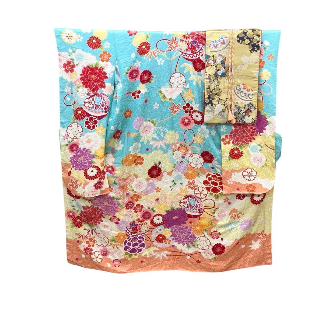 ≪早い者勝ち≫【美品】 振袖セット 成人式 正絹 古典柄 水色 3S*150 ●