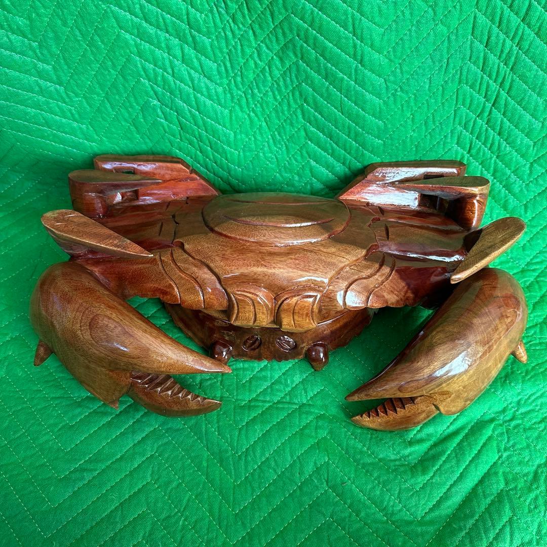 木彫り　蟹 カニ 隠し収納③