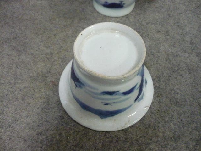 伊万里 海辺風景 染付 広東型 蕎麦猪口 5個 [B31397]