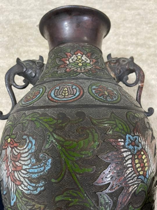 中国古美術　明時代七宝焼壺　古銅製4.4キロ