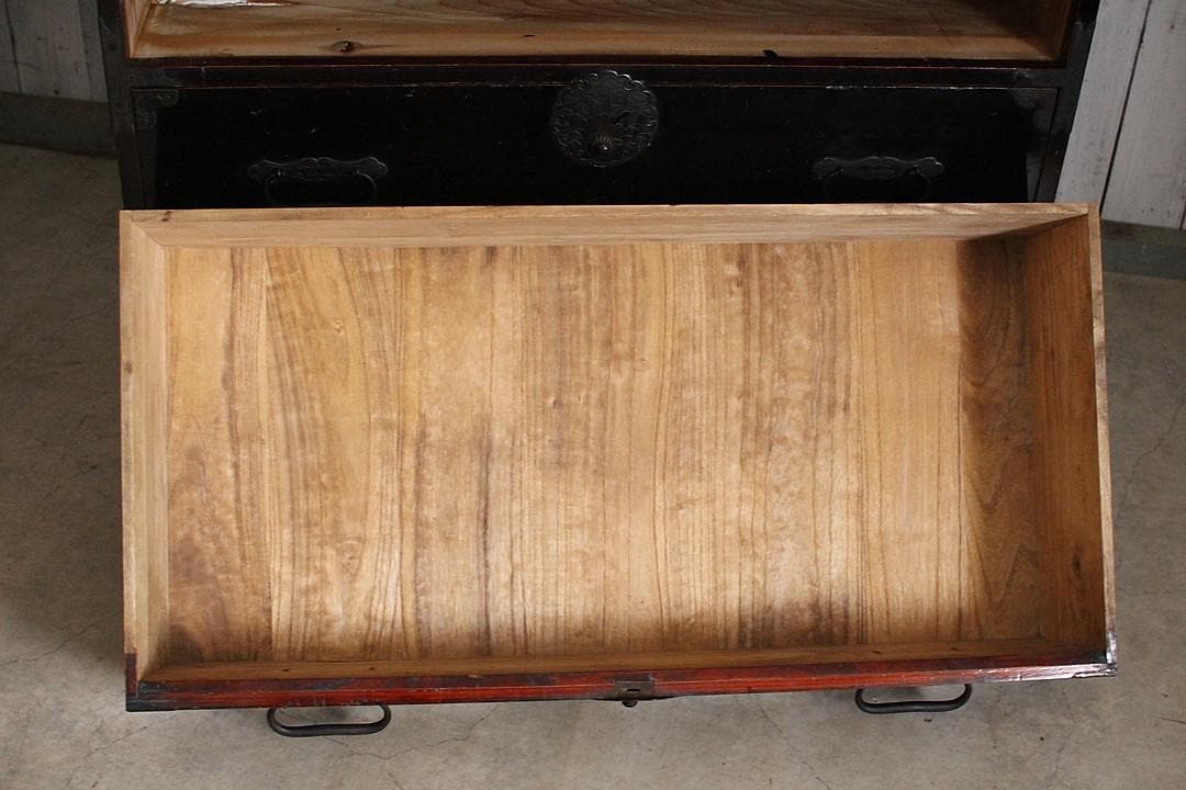 丸金具　時代庄内箪笥 3段　タンス　収納　古家具　古民家　時代家具