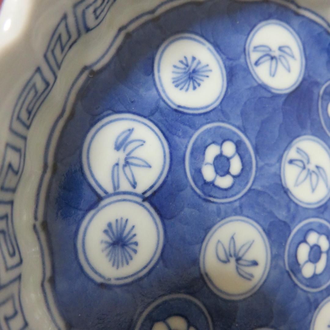 小皿 松竹梅 染付 丸窓 3枚 明治 大正