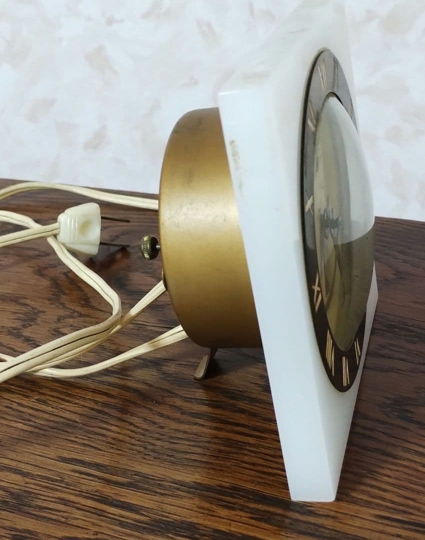 ヴィンテージ テレクロン電気時計 ホワイトオニキス大理石 アール・デコ様式