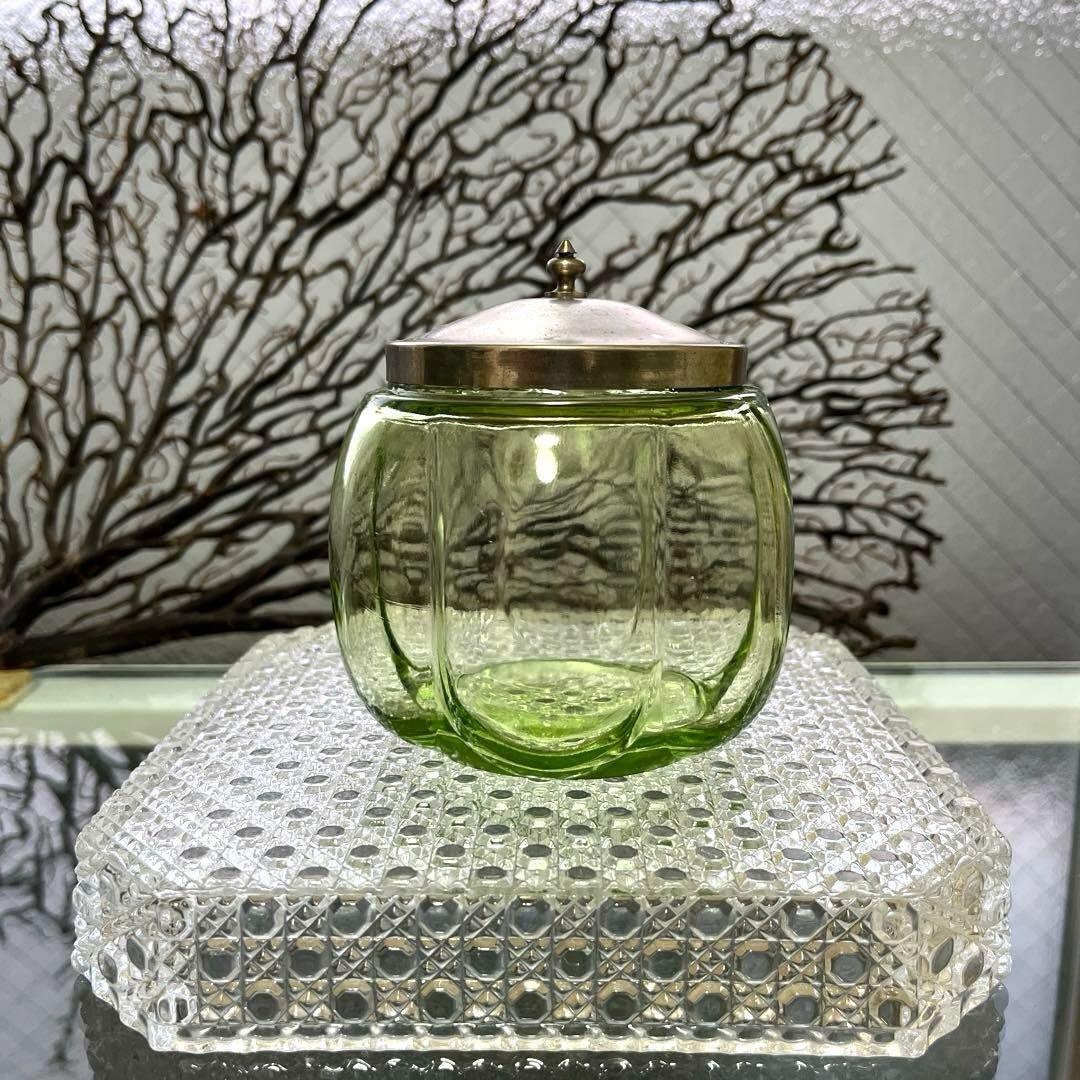 骨董　時代ガラス　希少　南京型　小振り　飴屋瓶　キャンディポット 小物入れ