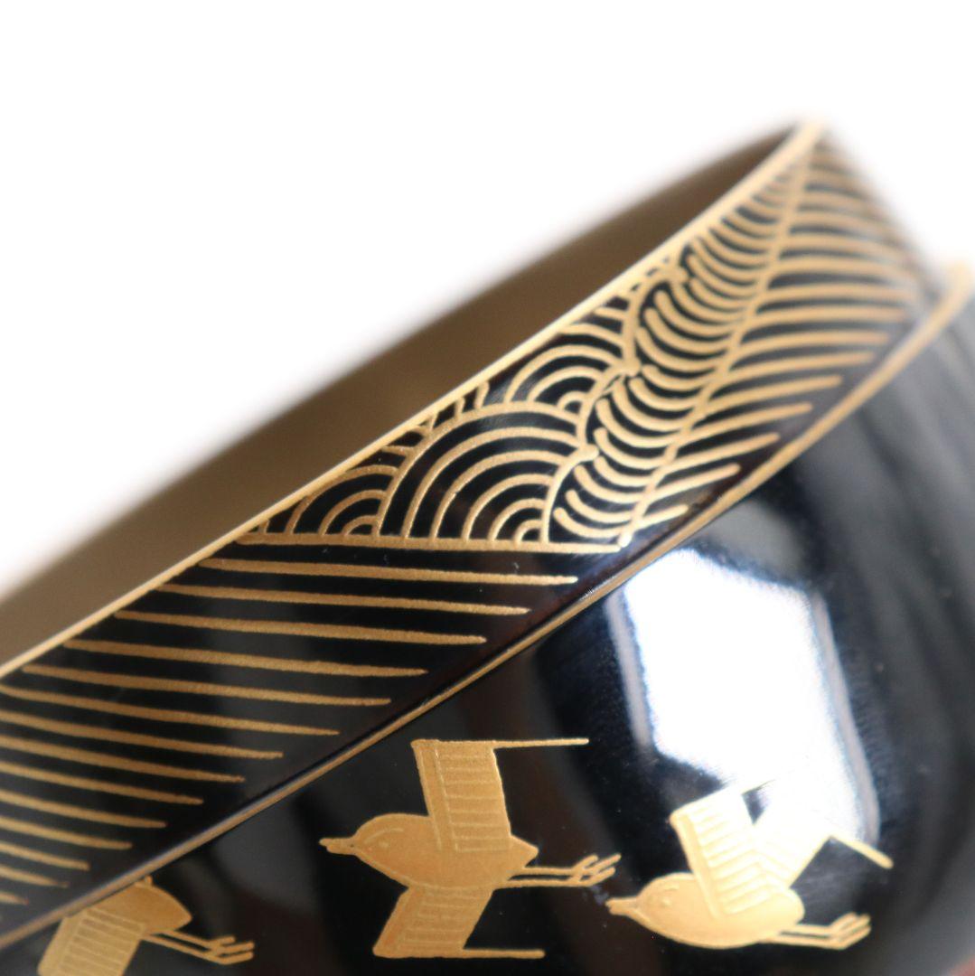 田崎昭一郎作 輪島塗 櫛千鳥蒔絵 平棗 内銀溜 村上宗信書付　rM787　N4