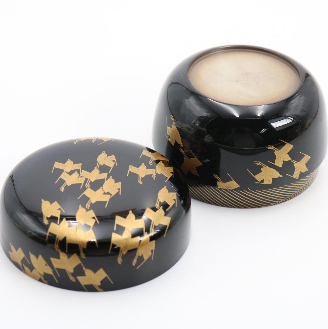 田崎昭一郎作 輪島塗 櫛千鳥蒔絵 平棗 内銀溜 村上宗信書付　rM787　N4