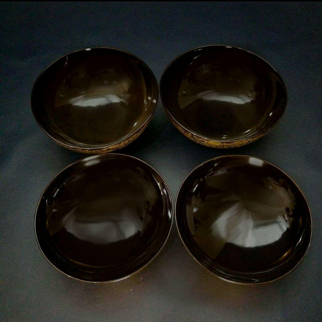 能登輪島塗 総沈金 菊花詰 吸物椀 2客　懐石椀 茶道具　美品　①