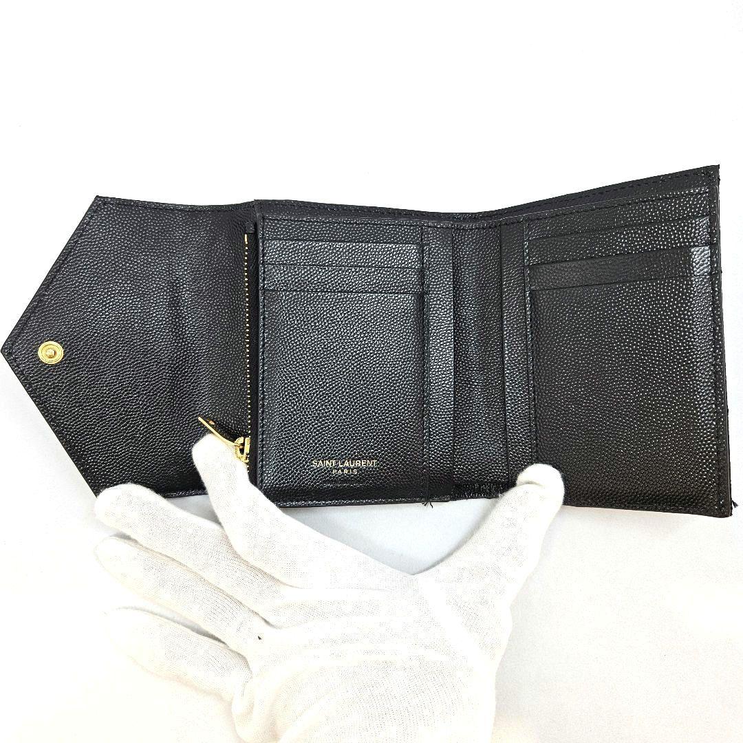 サンローラン 三つ折り財布 キャビアスキン カサンドラ Vステッチ