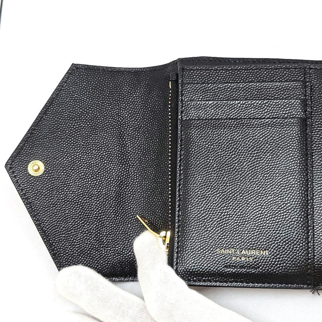 サンローラン 三つ折り財布 キャビアスキン カサンドラ Vステッチ