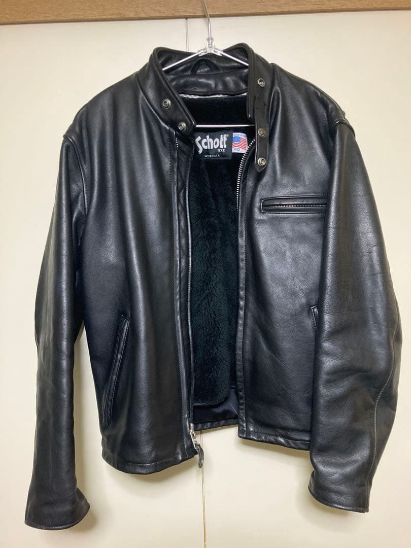 Schott ブラックレザー シングルライダースジャケット 40
