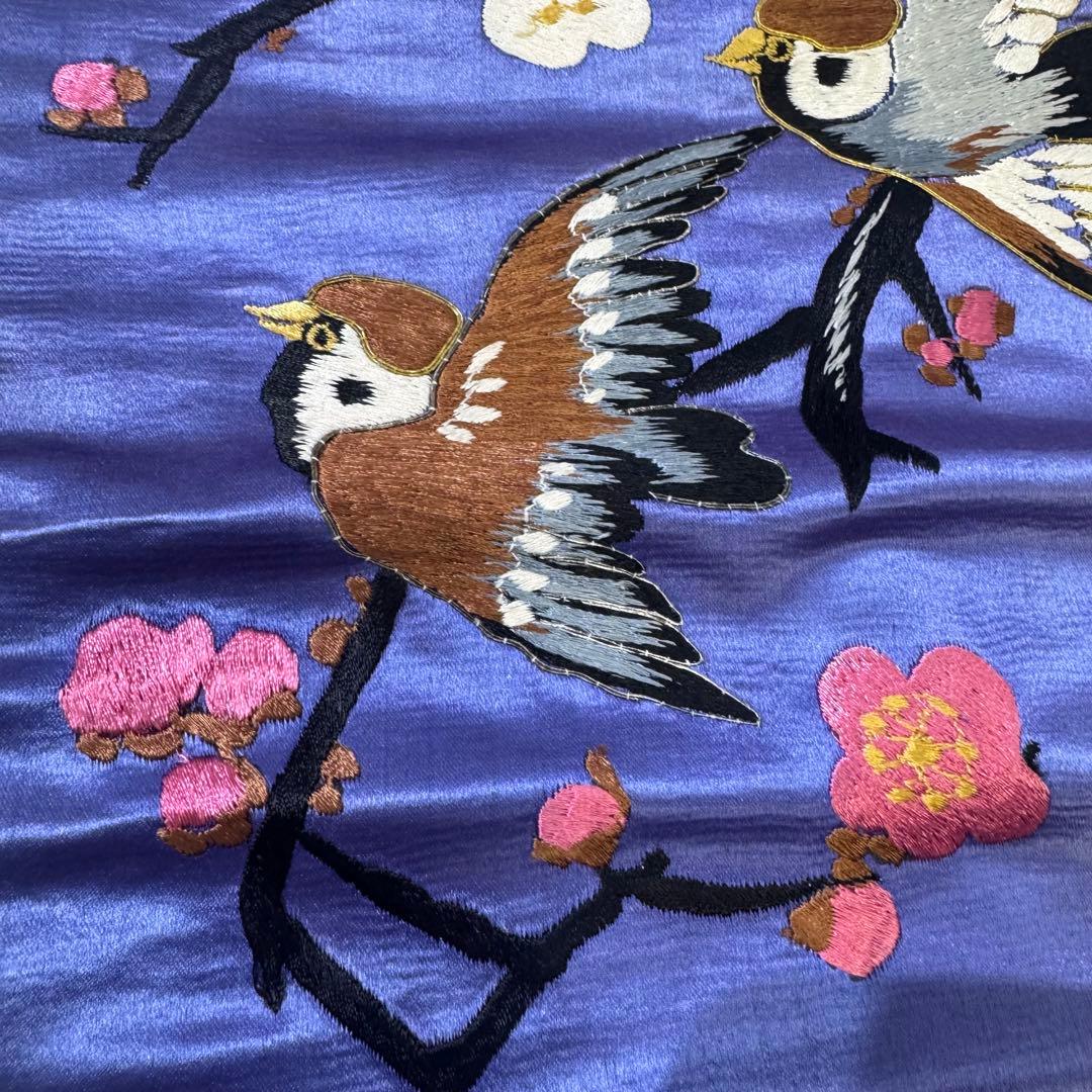 H*N様 雀　スズメ　アンティーク　名古屋帯　刺繍帯　紫　パープル　梅