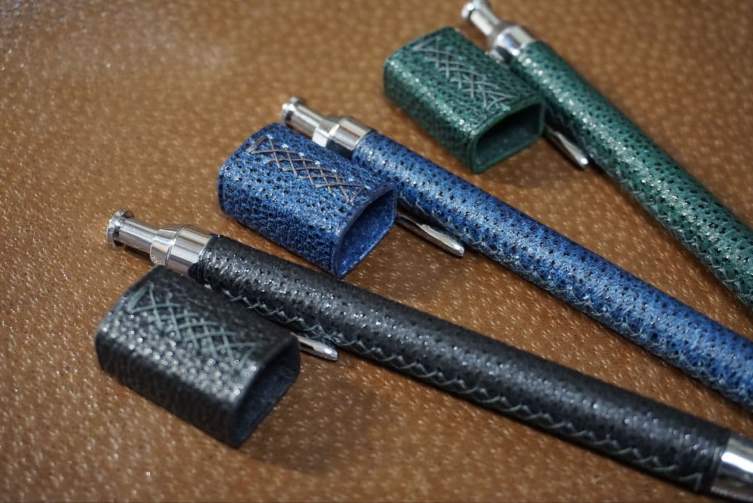 【セール】翠色　革軸ペン　消しゴムケースセット