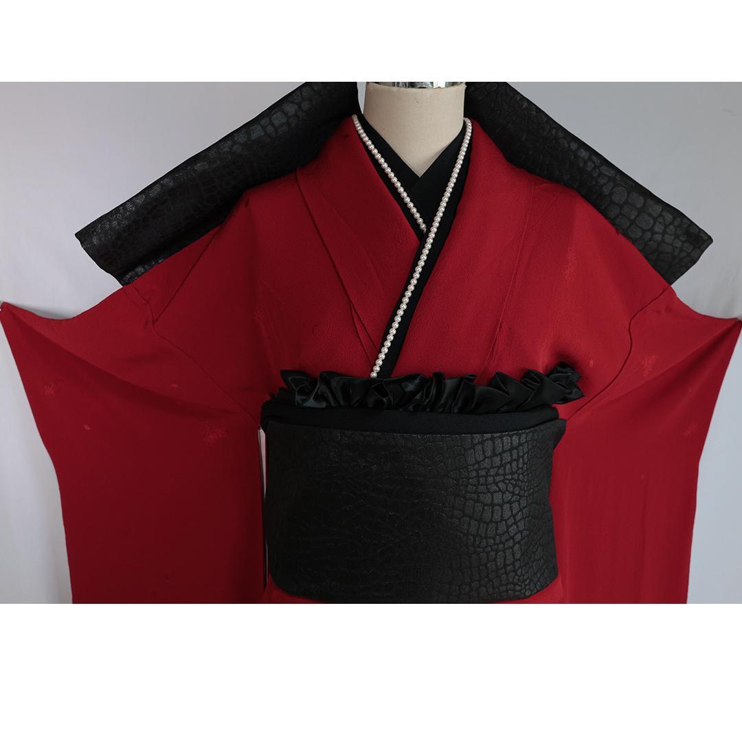 無地■振袖7点セット帯新品丈161.5cm帯締め寛斎フルセット赤成人式FA53