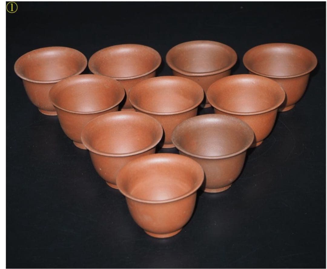送料無料　70年代輸出品 中国宜興紫砂煎茶碗10客 未使用　煎茶道具