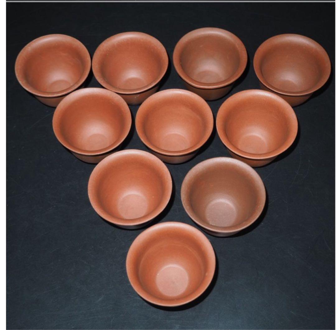 送料無料　70年代輸出品 中国宜興紫砂煎茶碗10客 未使用　煎茶道具