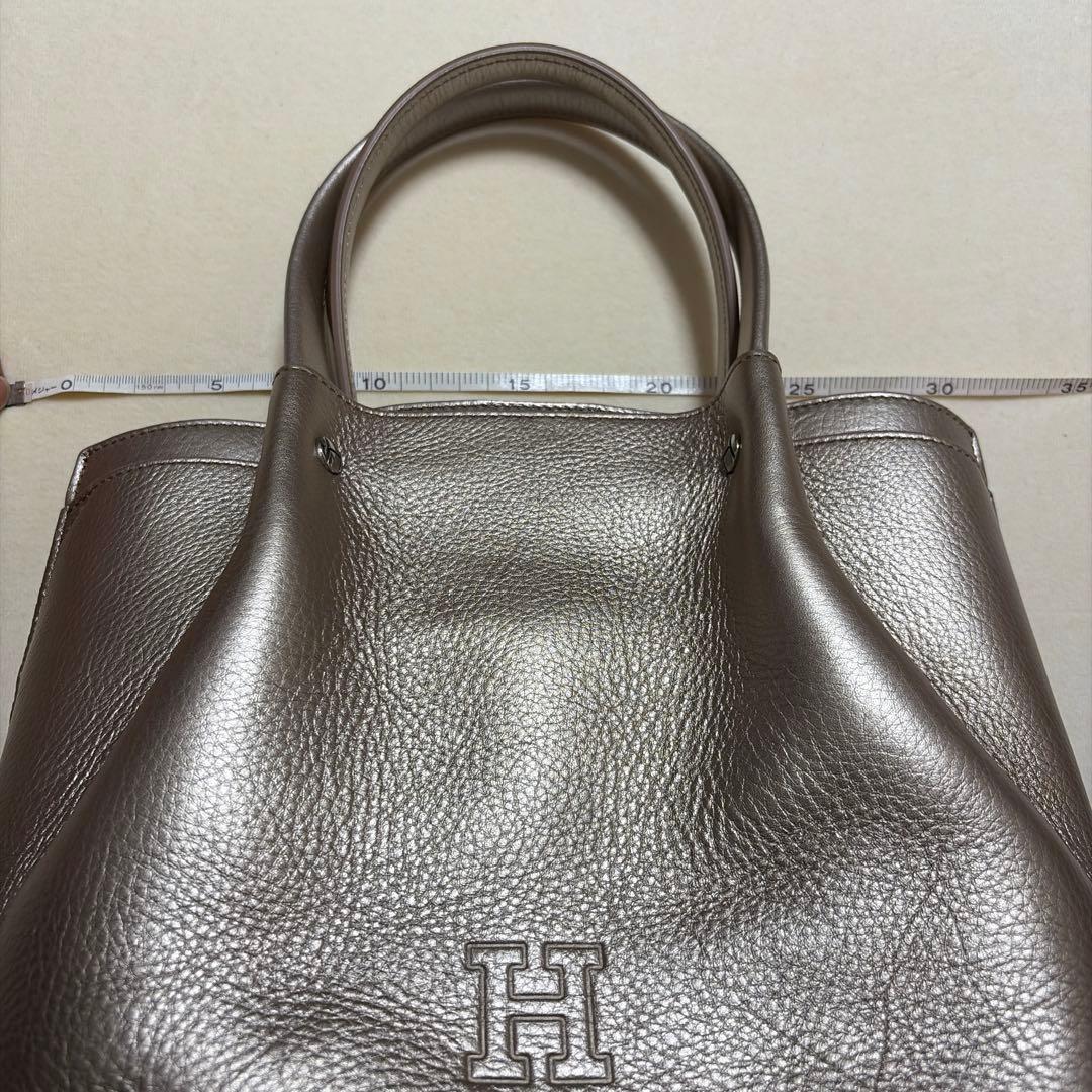 ヒロフ　メタリックゴールド レザー ハンドバッグ