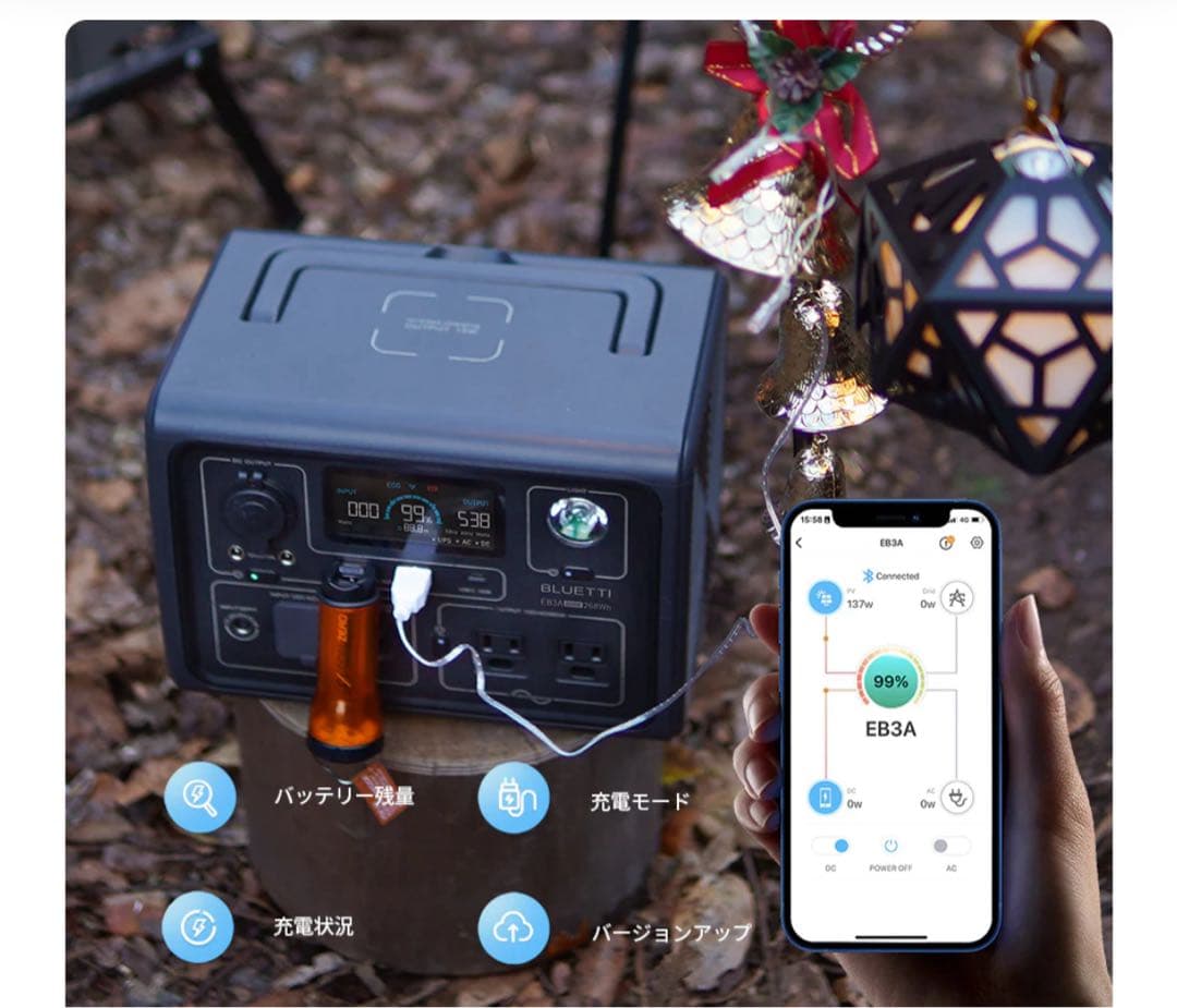 BLUETTI EB3A 小型ポータブル電源 268Wh、600W箱なし