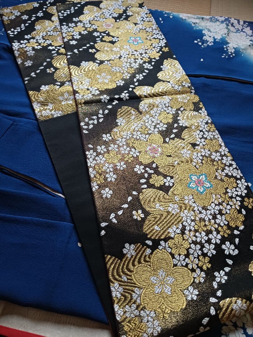 ロイヤルブルー 桜尽くし　金彩技法　振袖フルセット　美品　丈160 裄66