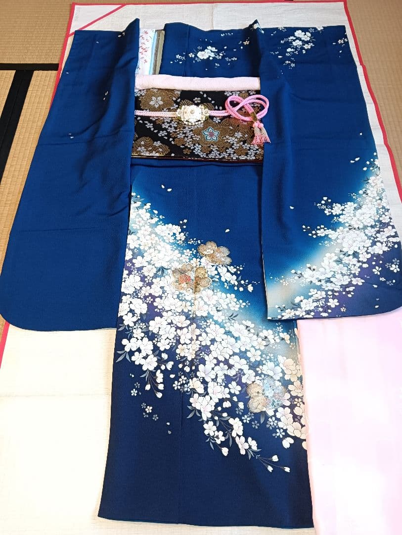 ロイヤルブルー 桜尽くし　金彩技法　振袖フルセット　美品　丈160 裄66