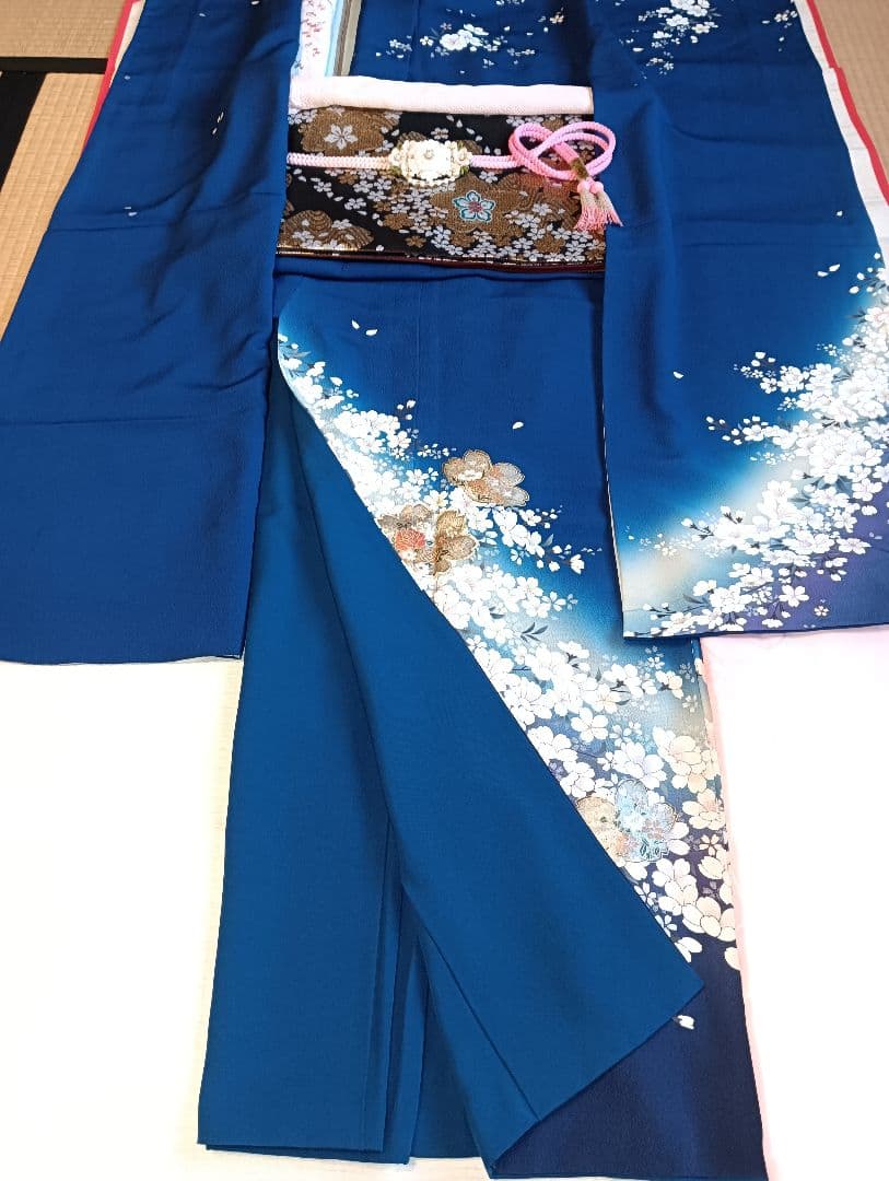 ロイヤルブルー 桜尽くし　金彩技法　振袖フルセット　美品　丈160 裄66