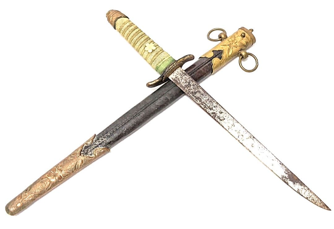 【当時物】旧帝国海軍 士官短剣 模造刀身入り 指揮刀 太幅 鮫皮鮫革鞘【２環吊】