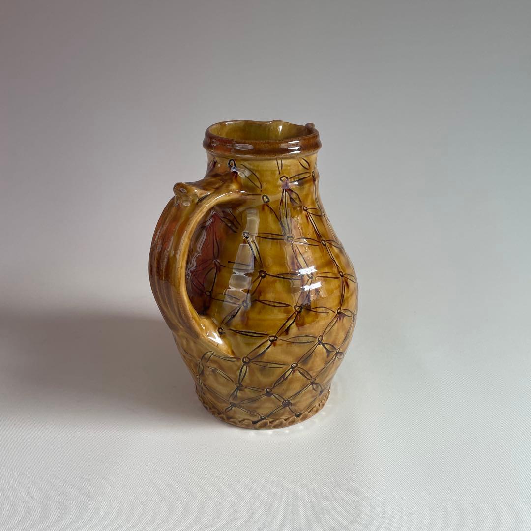 民藝 湯町窯 布志名焼 黄釉 手付水差し ピッチャー