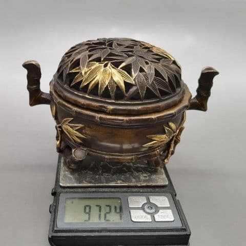 銅製 重工 彫刻 竹の香り炉 茶道具 香道具 装飾品 工芸品 美術品 置物