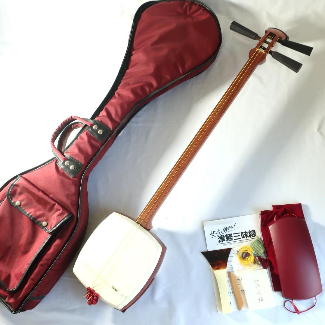 美品 津軽三味線 鼈甲撥 楽器ケース 予備弦 付属 和楽器