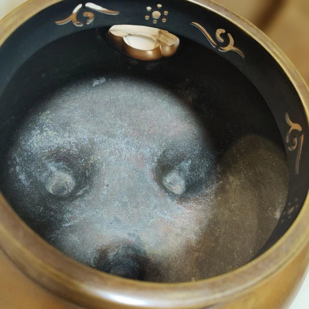 茶道具 釜 茶釜 唐金 鬼面風炉 丸釜 箱付き