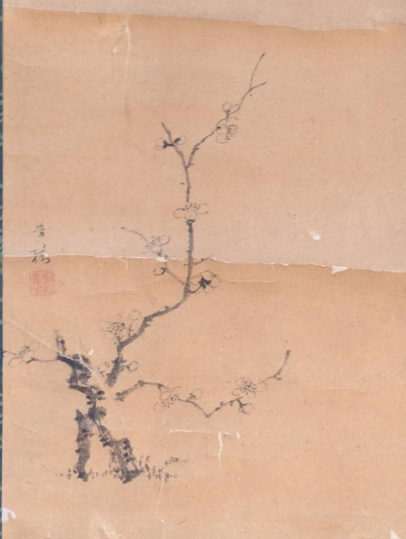 【真作】掛軸　梅花古木図　静けさ漂う文人画風　気品ある和歌と筆致　T33