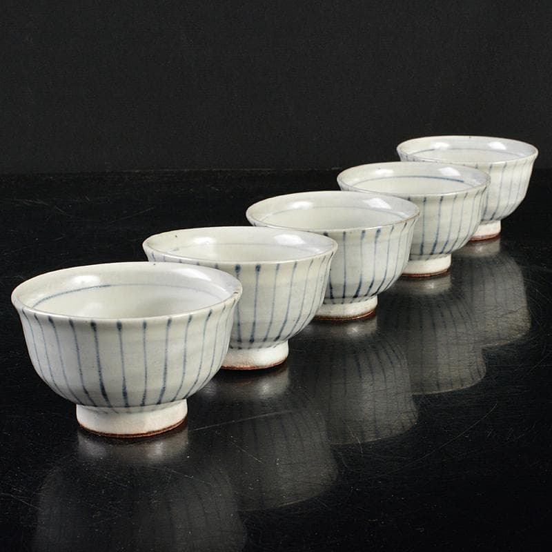 煎茶道具　加藤賢司 新晶窯　染付　呉須絵　煎茶碗　五客　共布共箱　M　R5964