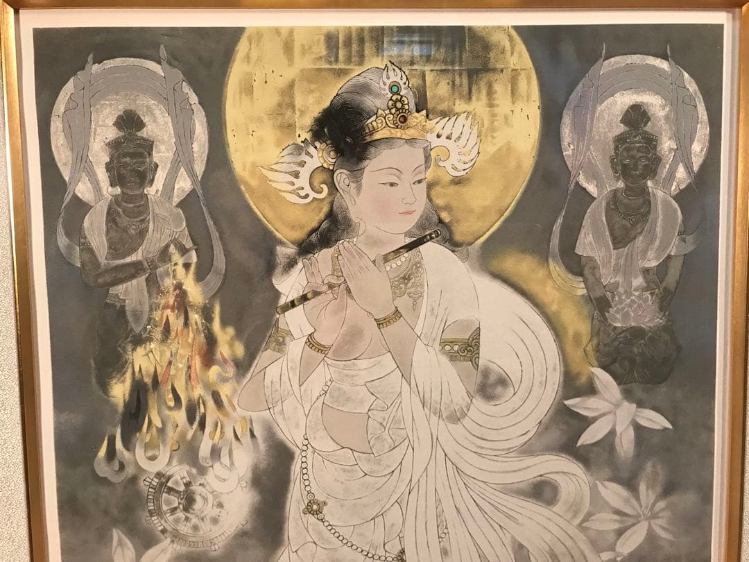 関口正男「笛-音声菩薩-」　リトグラフ　直筆サイン・エディション・作品保証書有り