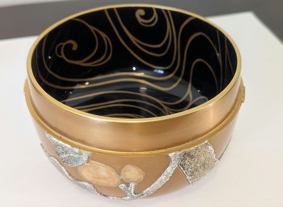 『粉溜水葵蒔絵』　新家新斉　平棗　茶道具　茶器　新斎　螺鈿　金