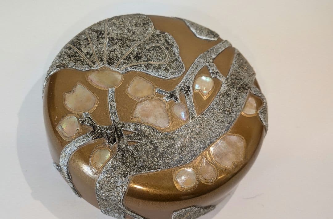 『粉溜水葵蒔絵』　新家新斉　平棗　茶道具　茶器　新斎　螺鈿　金