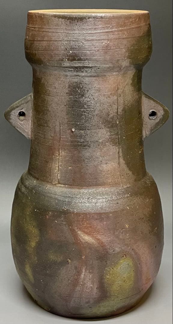 neko008　山本雄一　備前花入　共箱(四方桟盛蓋) 共布　yy49