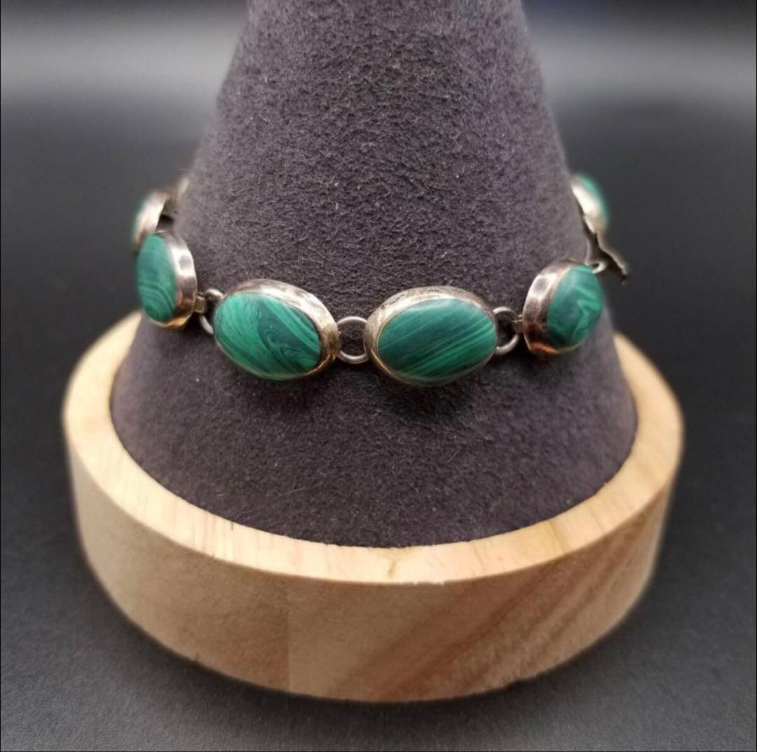 メキシコ 925 シルバー マラカイトカラー オーバルチェーン ヴィンテージ ブ