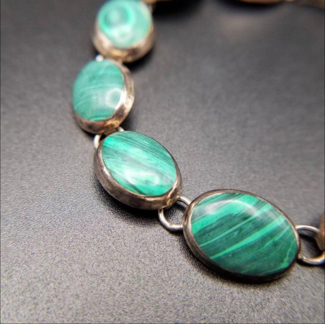 メキシコ 925 シルバー マラカイトカラー オーバルチェーン ヴィンテージ ブ