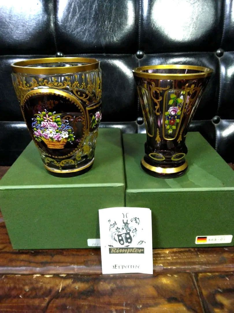 未使用　ドイツ製　ゴブレット　ペア　ハンドエナメル　ルビーレッド 　クリスタル