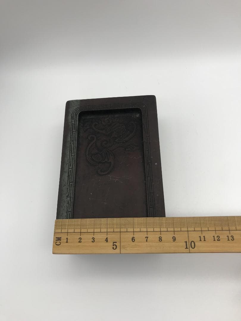 古端渓硯　清時代　抄手硯　吉祥双福紋　極上品　時代物　初出し物(A-58)