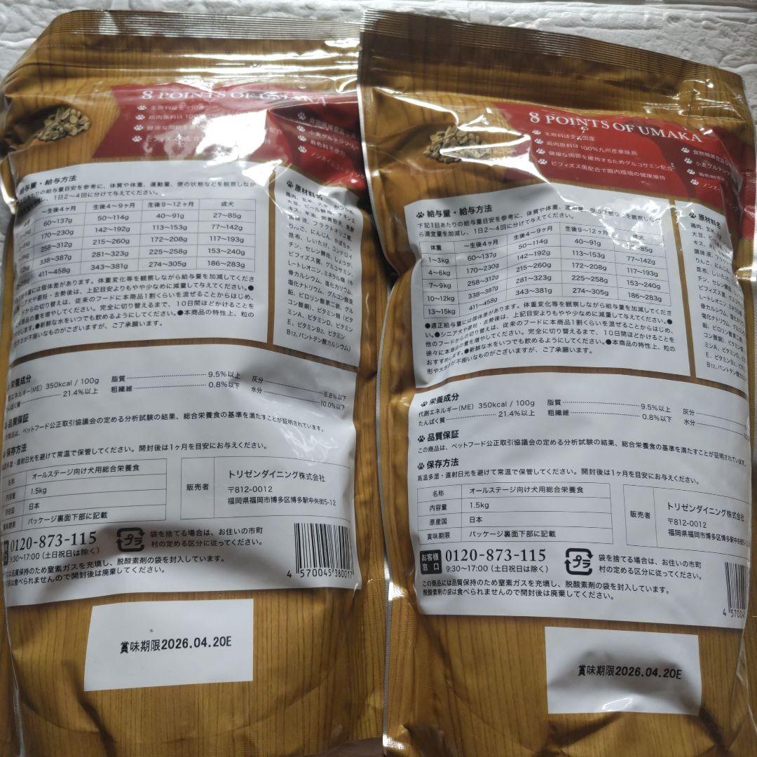 うまか UMAKA ドッグフード 1.5kg　２袋セット