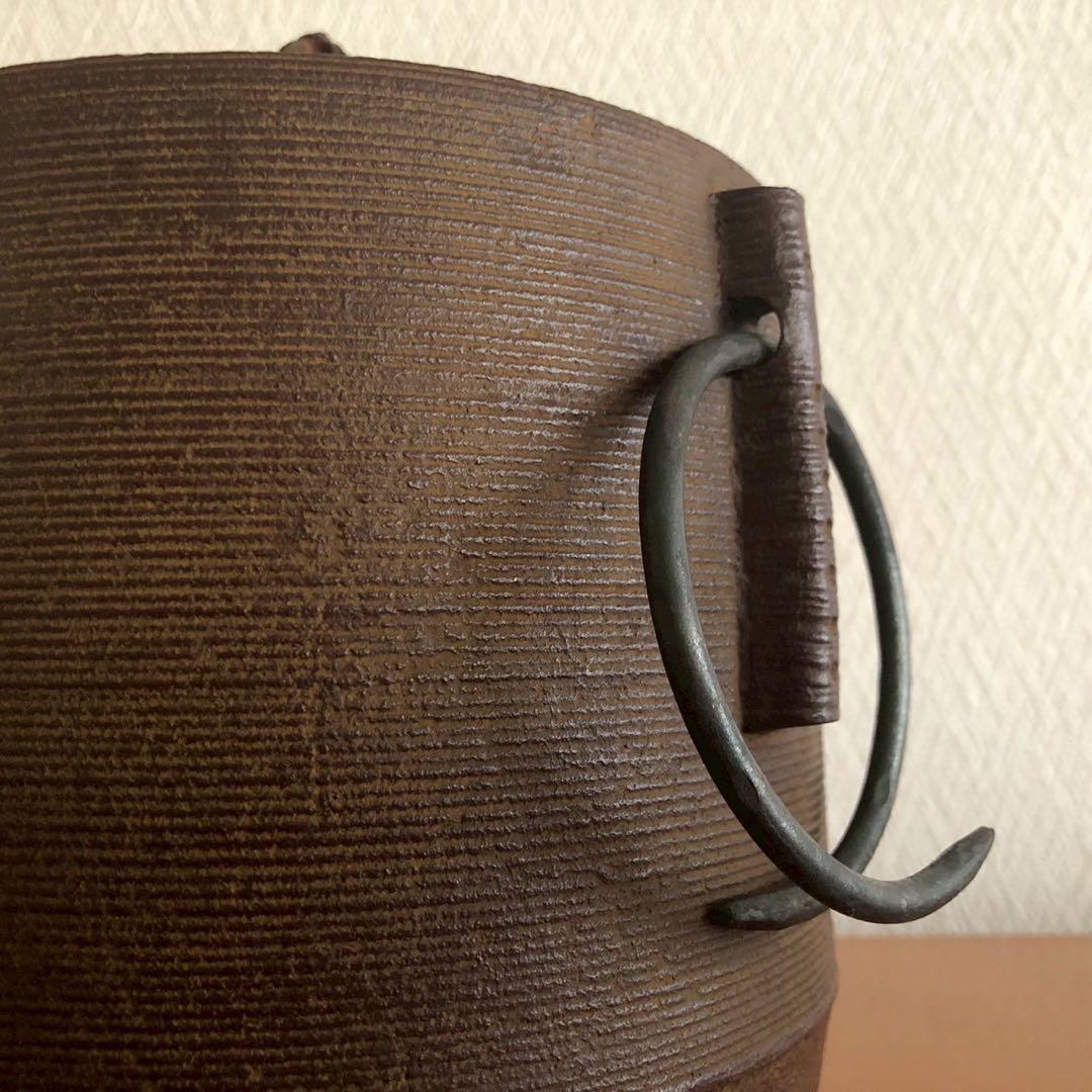 筒釜/人間国宝 釜師佐藤浄清作 糸目地紋 鐶 共箱 茶道具